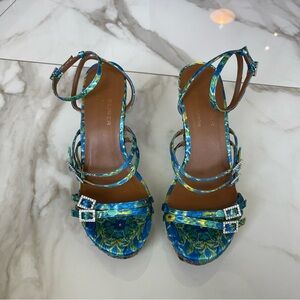 Kurt Geiger x Matthew Williamson Pierra Espadrille Wedge Sandal In Turq Blue 42